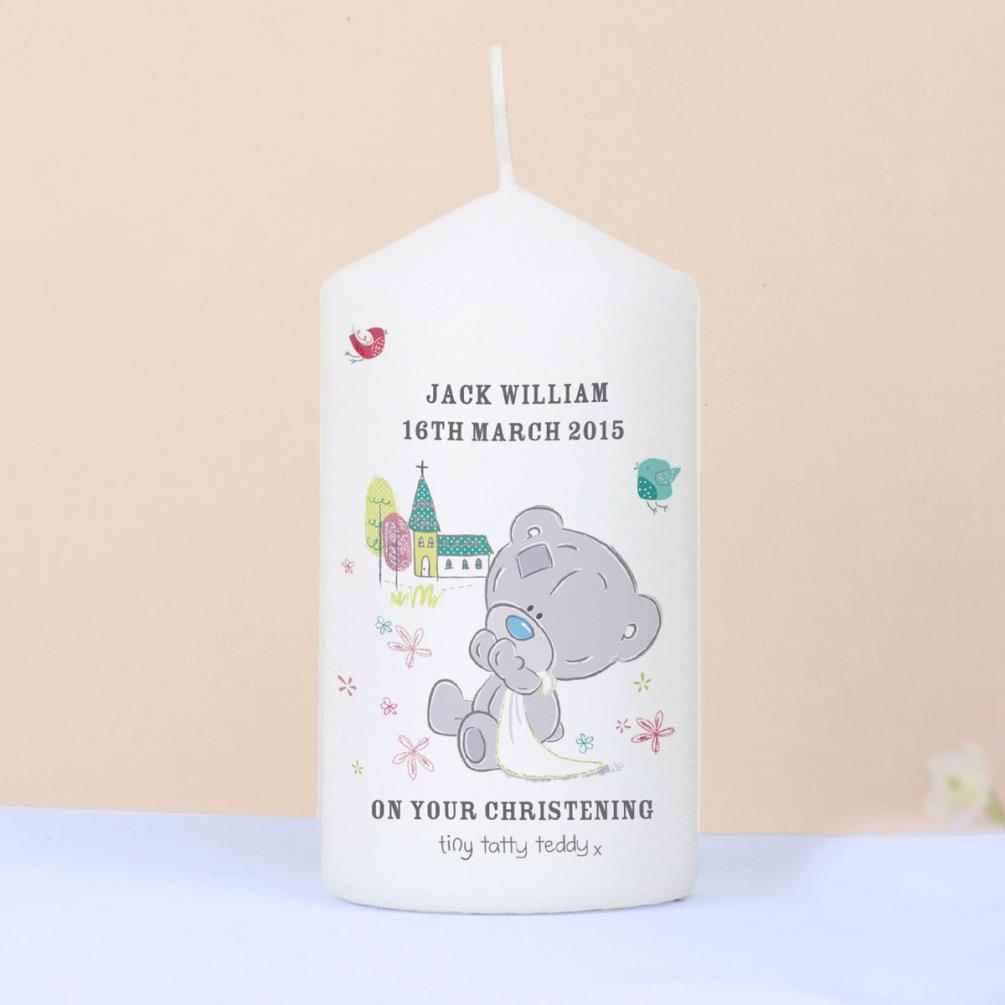 Personalised Tiny Tatty Teddy Christening Pillar Candle Extra Image 2